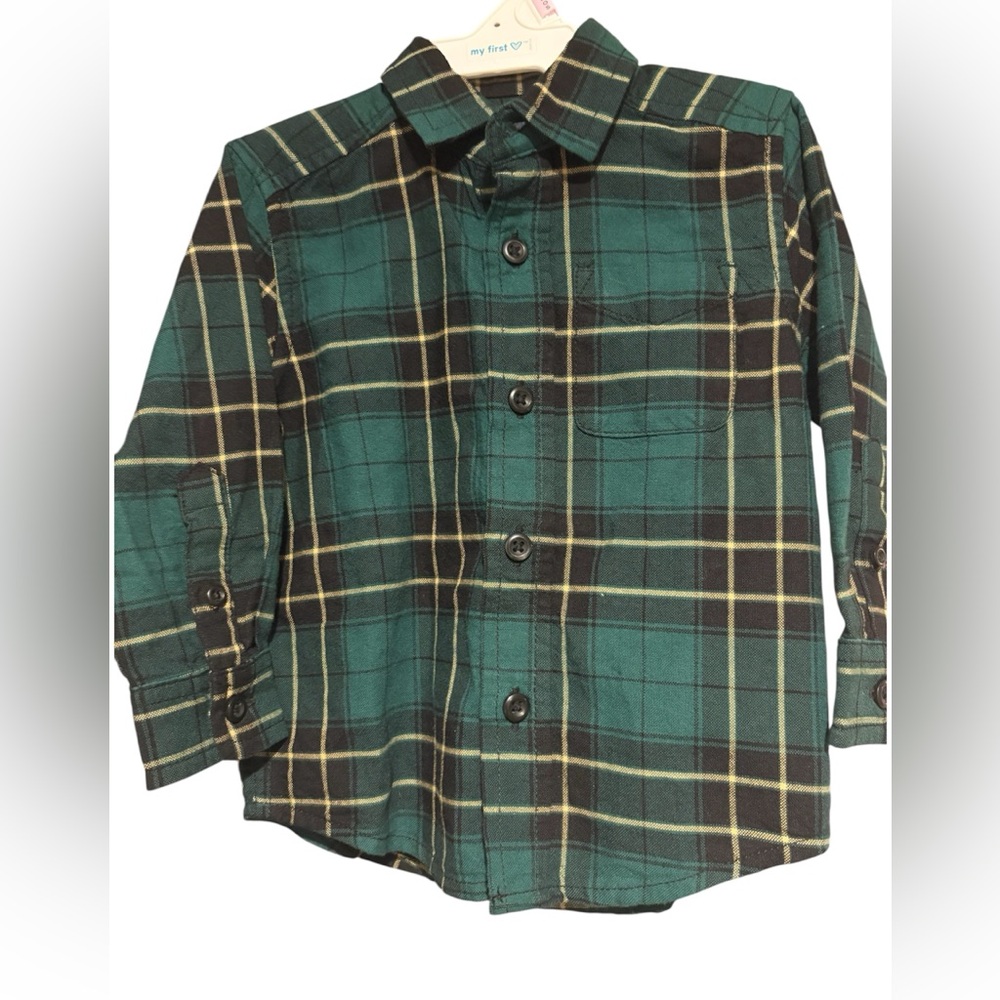 The Children's Place Teal and Black Plaid Button Down Shirt